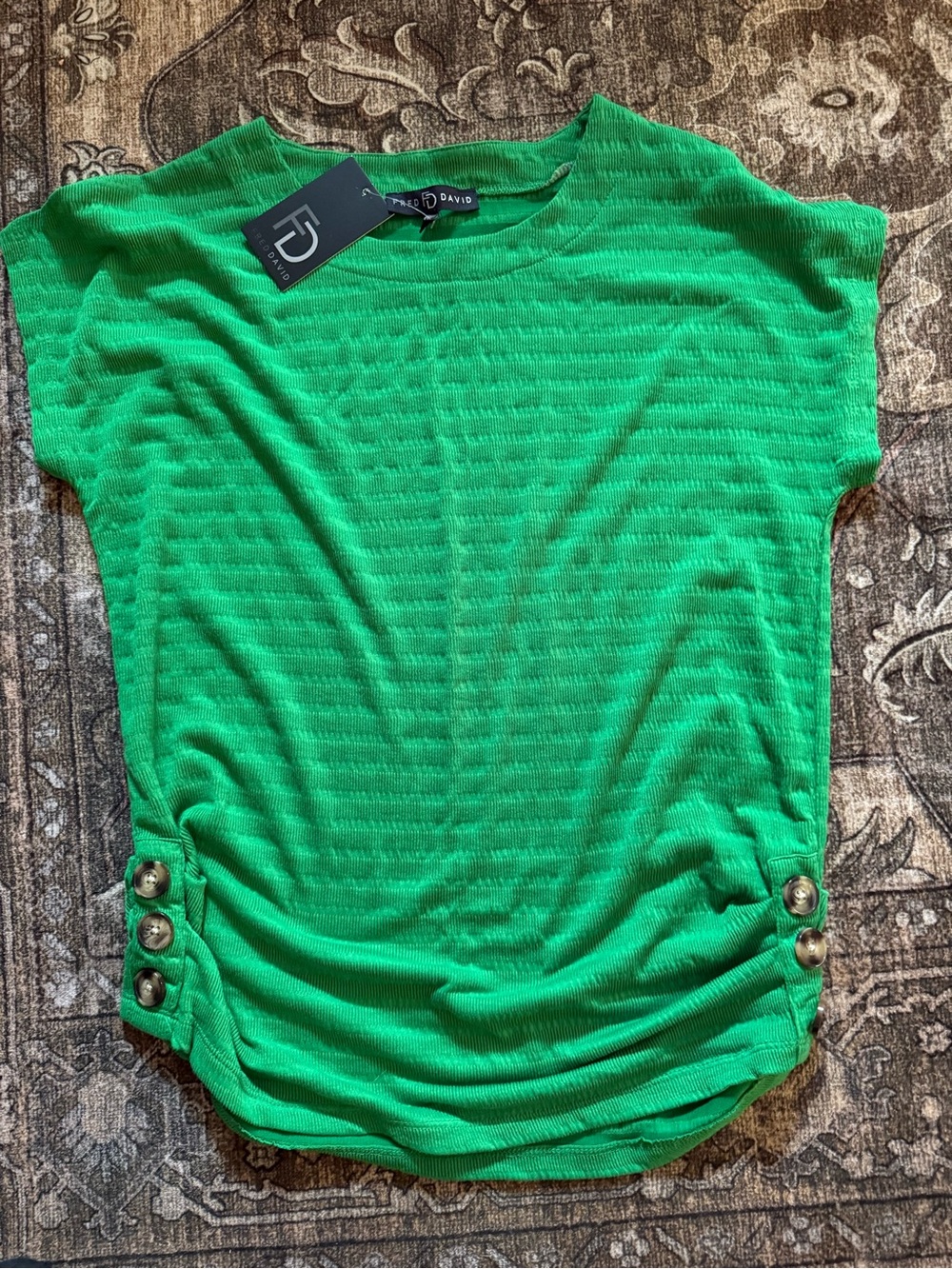 Fred David Bright Green Short Sleeve Top with Side Buttons